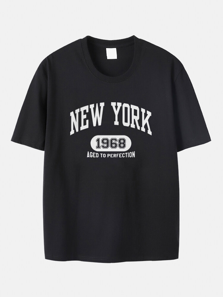 Plus Size Mens New York Letter Print 100% Cotton Fashion Short Sleeve T-Shirts