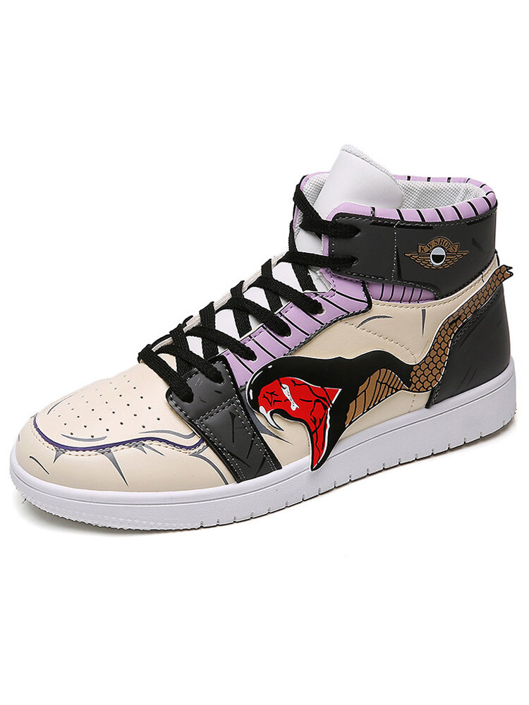 Men Anime Pattern Lace Up High Top Sport Skate Sneakers
