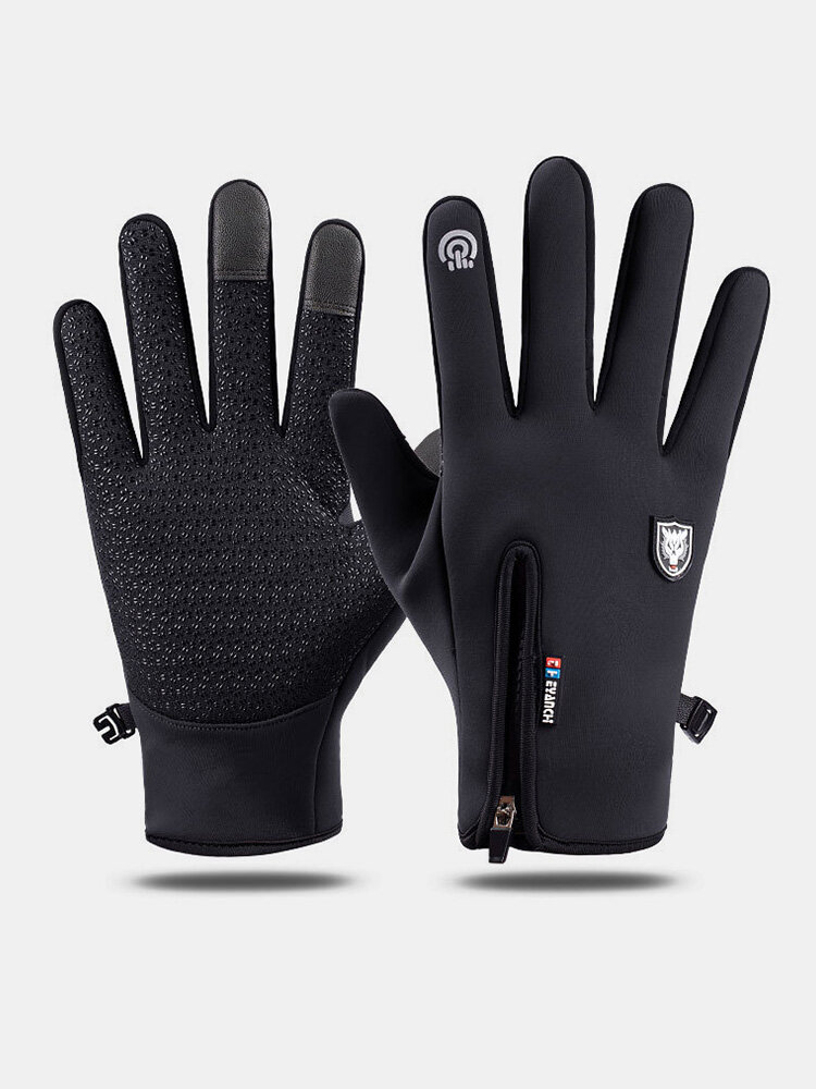 Men Carbon Fiber Polar Fleece Touch Screen Windproof Waterproof Full Finger Cold Proof Silicone Anti-slip Winter Outdoor Gloves