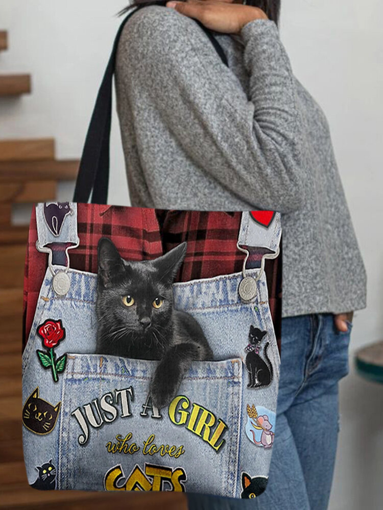 Women Felt Black Cat Handbag Tote