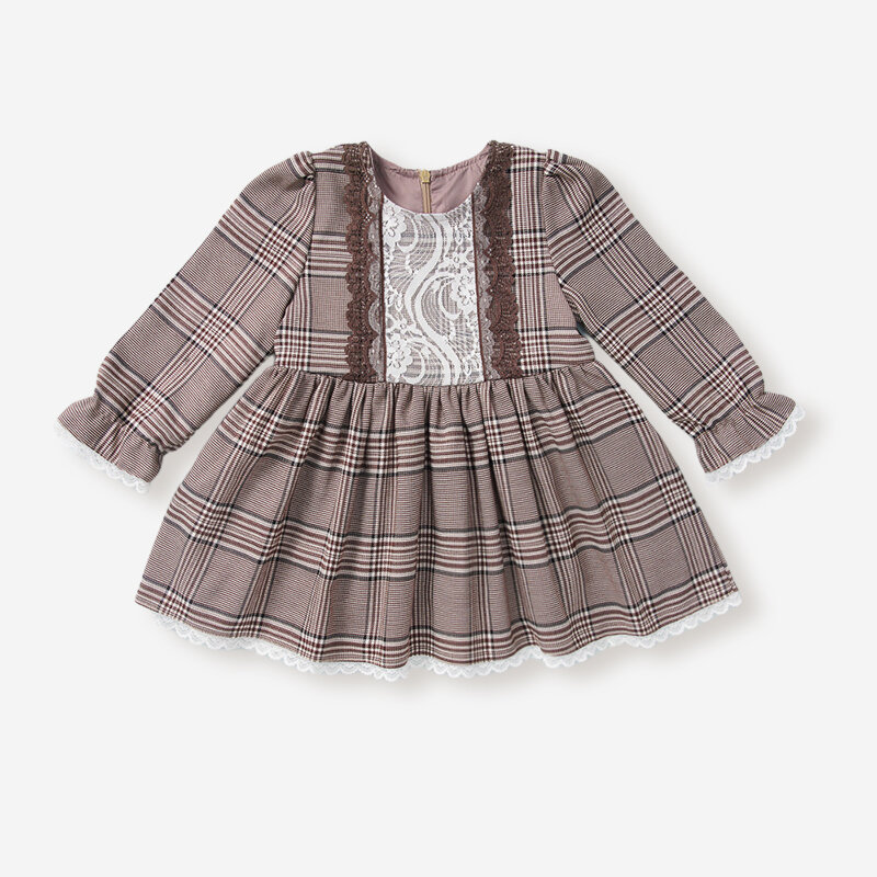 

Girl's Plaid Print Long Sleeves Casual Dress For 1-5Y, As picture