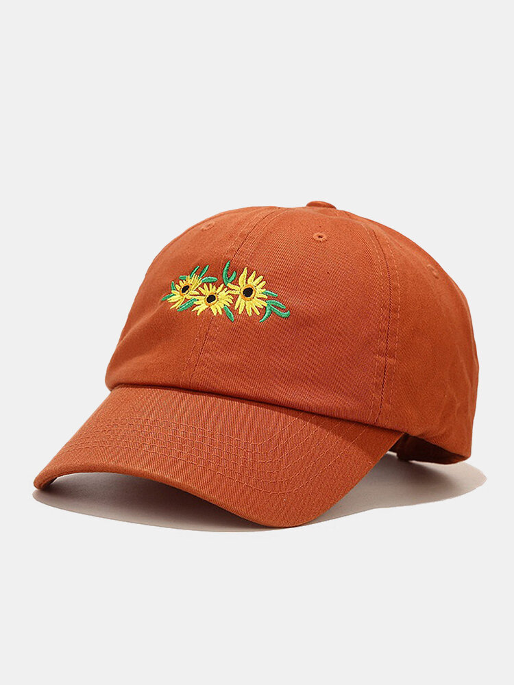 JASSY Unisex Cotton Outdoor Casual Sunflower Embroidery Pattern Couple Baseball Cap