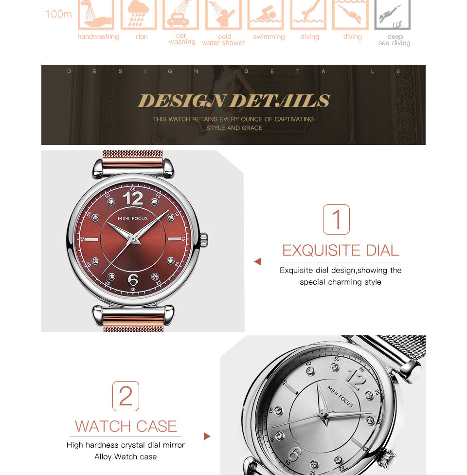 Elegant Design Mesh Steel Women Wristwatch Crystal Ladies Quartz Watch