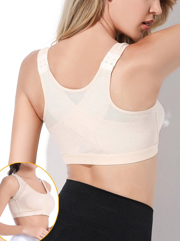 Women Plus Size High Impact Support Wireless Front Fastening Posture Yoga Sports Bras