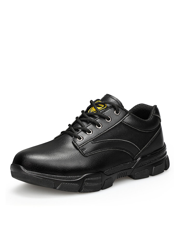 Men Pure Color Hard Wearing Non Slip Anti-hit Safety Working Shoes