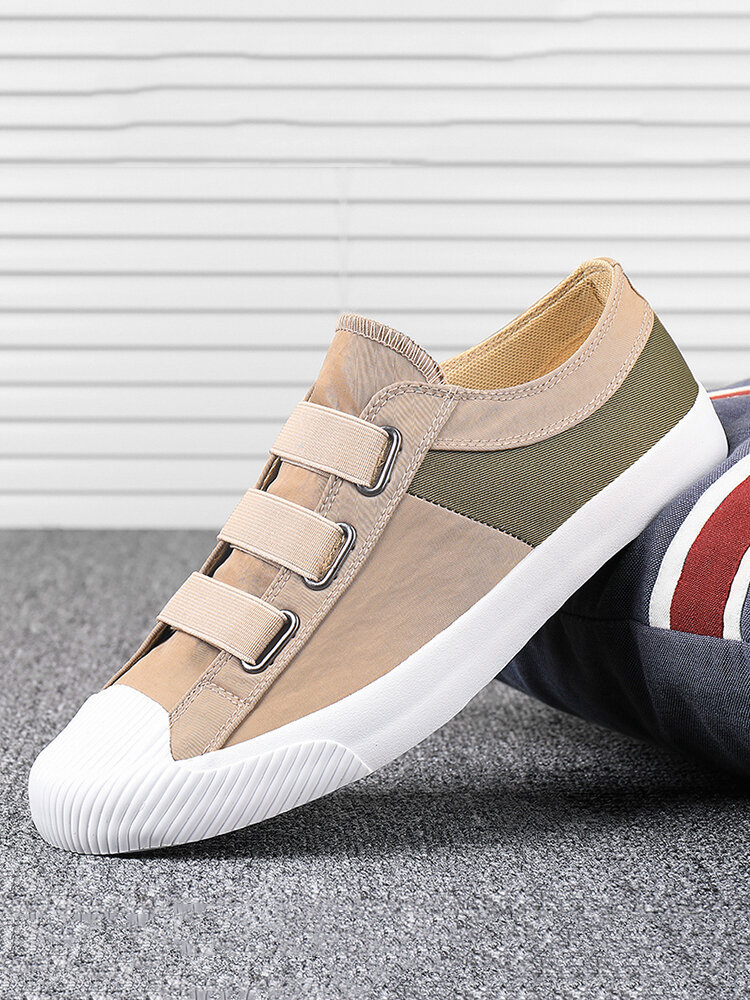 Men Colorblock Comfy Breathable Elastic Band Slip On Casual Daily Canvas Sneakers