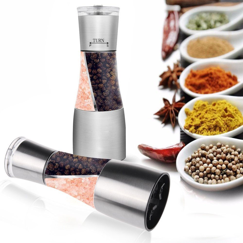

Manual Stainless Steel 2 in 1 Salt and Pepper Mill Spice Grinder with Adjustable Grinding Mechanism