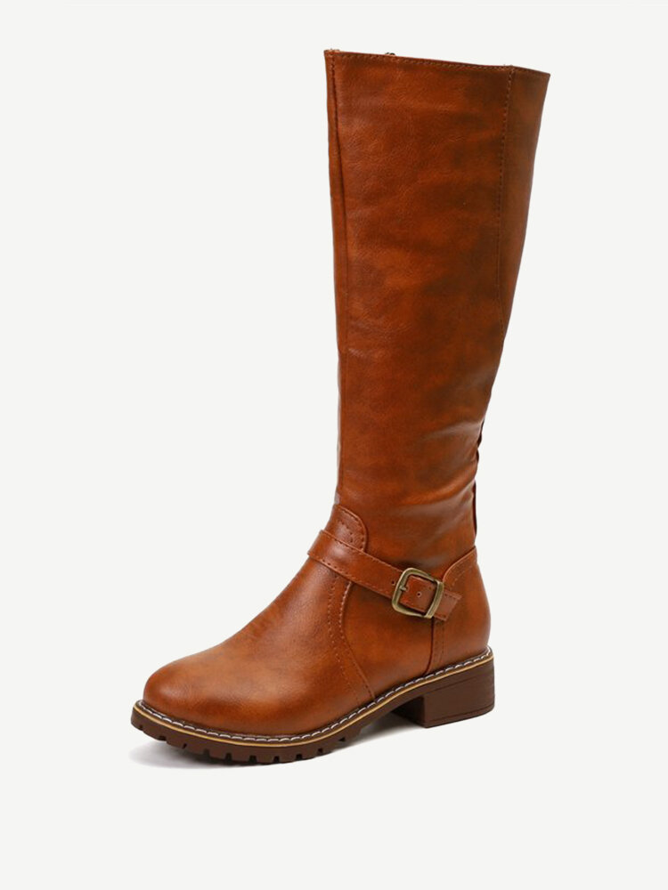 Buckle Strap Decoratioin Warm Non Slip Mid Calf Women's Boots