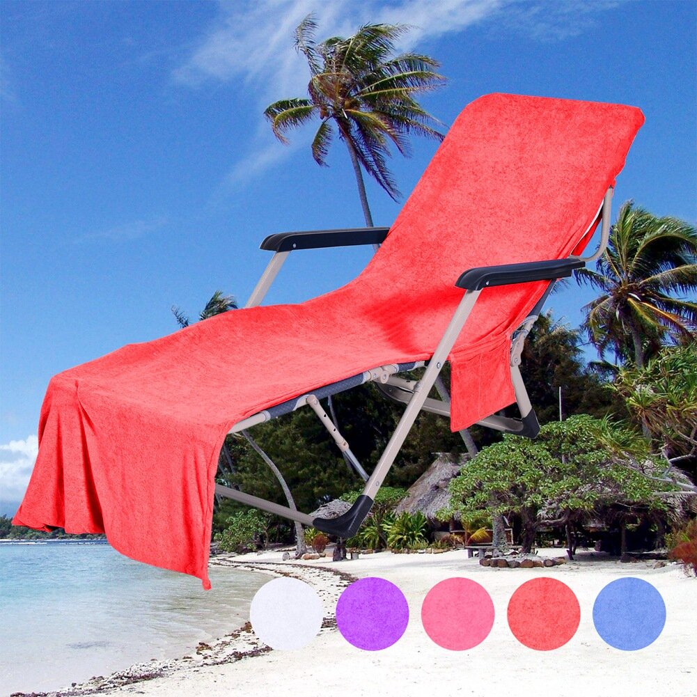 

Lounge Chair Beach Towel Cover with Side Storage Pockets Microfiber Lightweight Beach Pool Chair Cover Towel for Sunbath, White;red;blue;rose;purple;pink;navy;dark blue;green;lake blue