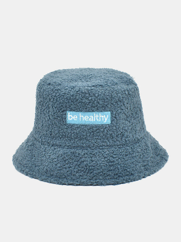 Unisex Cotton PU Double-sided Wearable Solid Letter Label Outdoor Warmth Windproof Bucket Hat