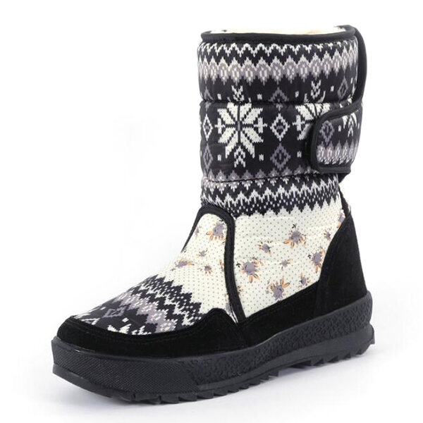 Women Winter Non Slip Warm Plush Lined Hook Loop Flowers Pattern Snow Boots