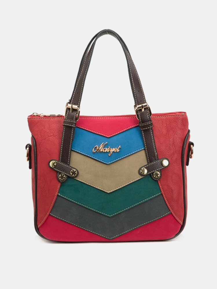 Laides Elegant Color Block Patchwork PU Leather Handbags Totes Shoulder Bags Crossbody Bags