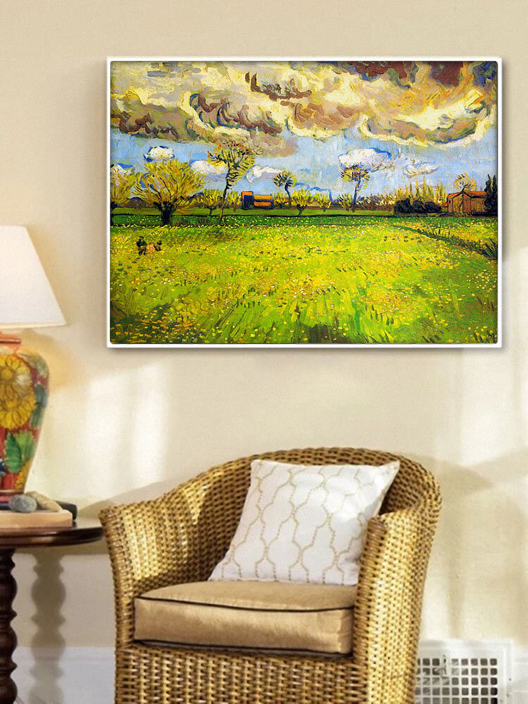

1 PC Vintage Unframed Oil Painting Van Gogh Green Field Pattern Painting Waterproof Cafe Home Decor Wall Pictures