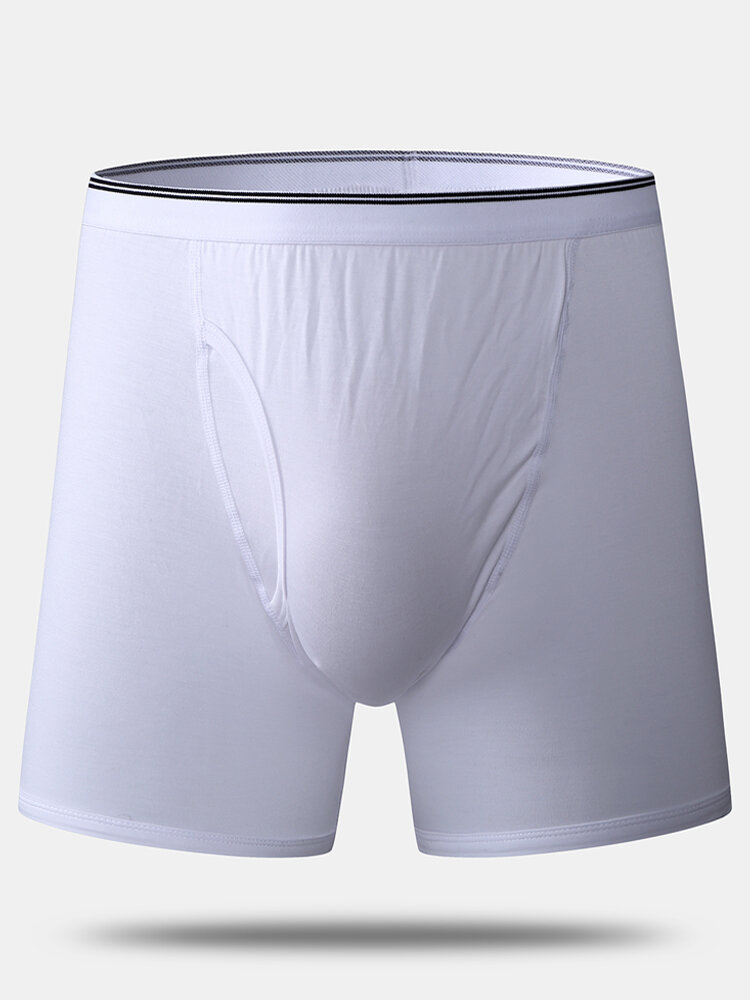 Men Plus Size Boxer Briefs Modal Soft Stretch Side Fly Pouch Plain Underwear