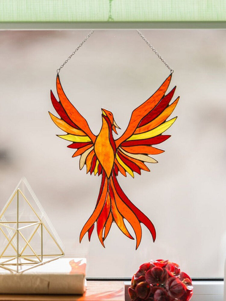 1 PC Wrought Acrylic Flaming Phenix Decoration Home Wall Hanging Hardware Crafts Pendant Decoration Handmade Gift for Indoor Outdoor Home Decor