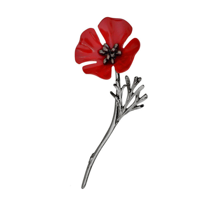 

Fashion Red Poppy Flower Brooch Vintage Collar Pins Suit Accessories Jewelry for Unisex, Silver;gold;gun black