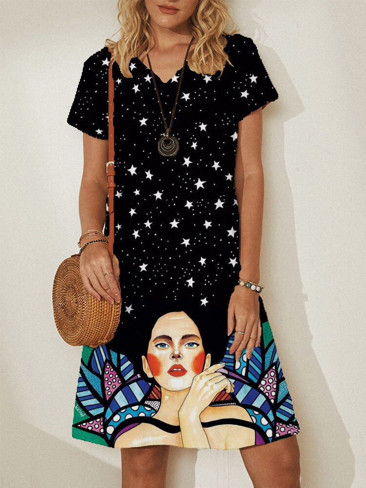 Figure Star Print Plus Size Midi Dress for Women