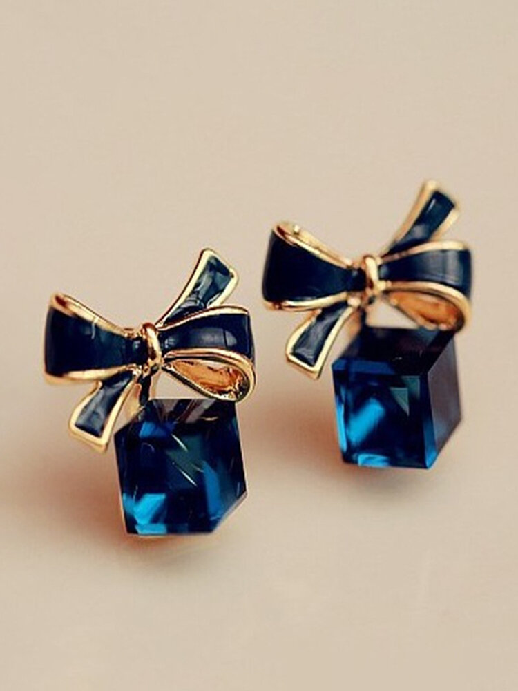 Fashion Ear Stud Earrings Ink Blue Boekont Water Cube Crystal Geometric Earrings Jewelry for Women