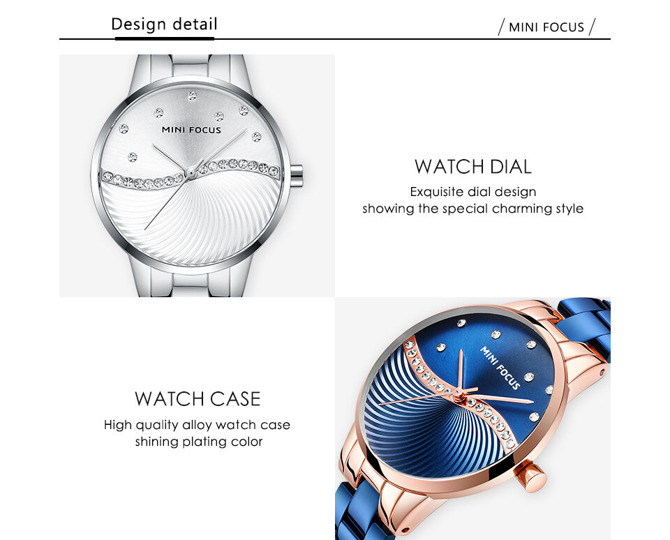 Simple Deign Elegant Crystal Women Wrist Watch Stainless Steel Quartz Watch