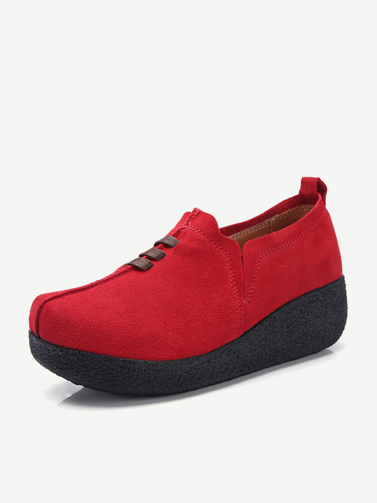 Women Casual Soft Suede Leather Round Toe Slip On Shake Shoes