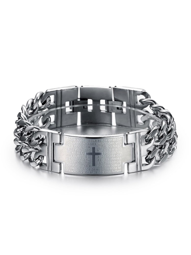 Classic Stainless Steel Spanish Bible Lord's Prayer Cross Men Bracelets