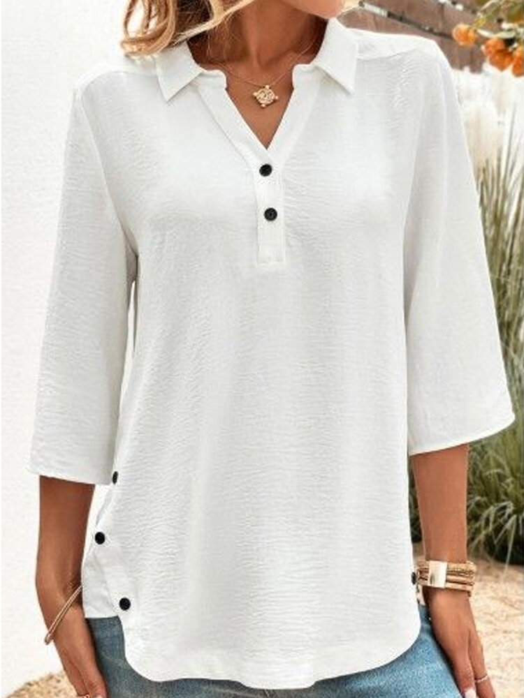 Женская блузка с пуговицами с лацканами и однотонной текстурой Дизайн