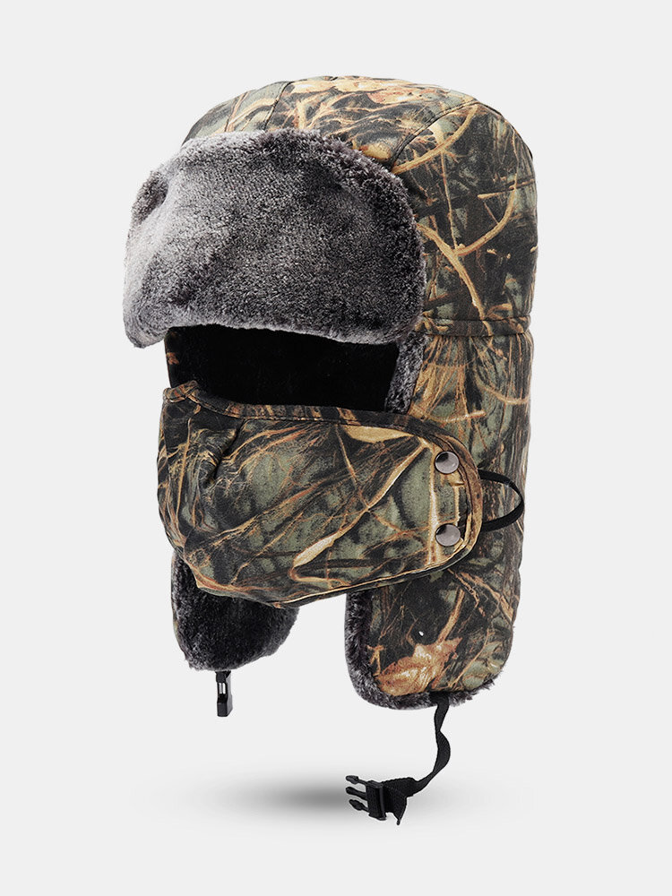 Mens Camouflage Winter Warm Lei Feng Hat Cotton Fleece Thick Windproof Cycling Skiing Face Mask Cap