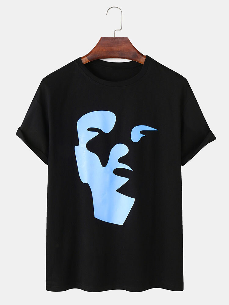 Mens Abstract Portrait Pattern Short Sleeve Loose T-Shirt