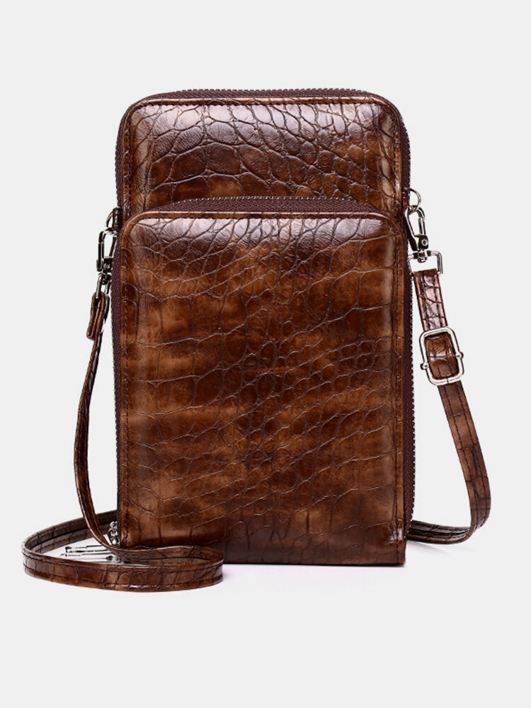 JOSEKO Men's Crocodile Print PU Leather Zip Messenger Bag Fashion Messenger Bag Shoulder Bag