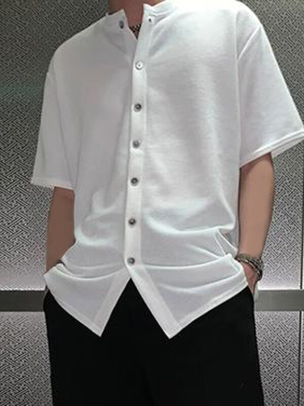 

Mens Pinstripe Button Short Sleeve Shirts, White;khaki
