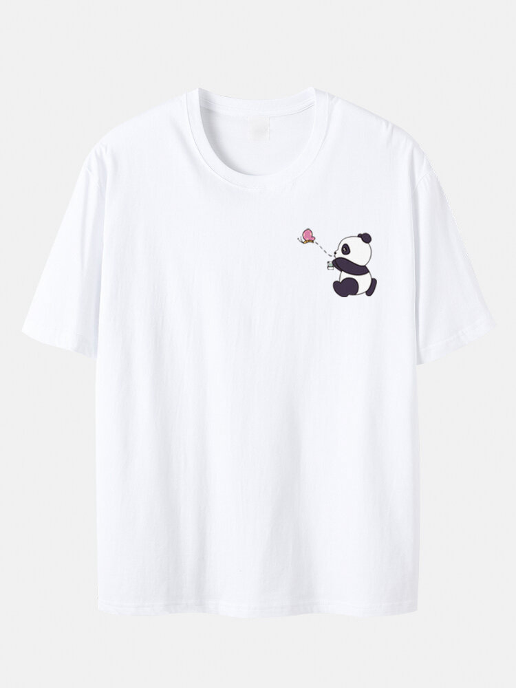 Plus Size Mens Cartoon Panda Pattern 100% Cotton Casual Short Sleeve T-Shirt