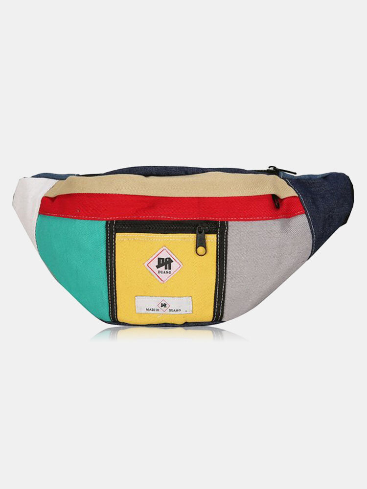 Vintage Canvas Color Block Design Belt  Bag Crossbody Bag