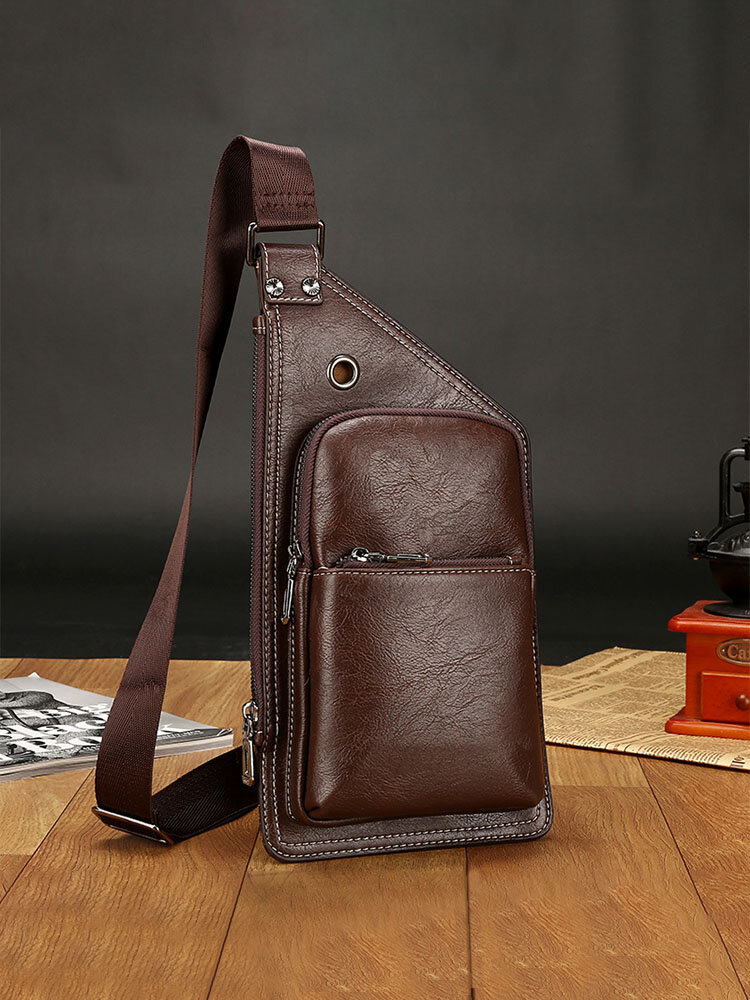 Men Retro Faux Leather Portable Waterproof Outdoor Chest Bag Sling Bag