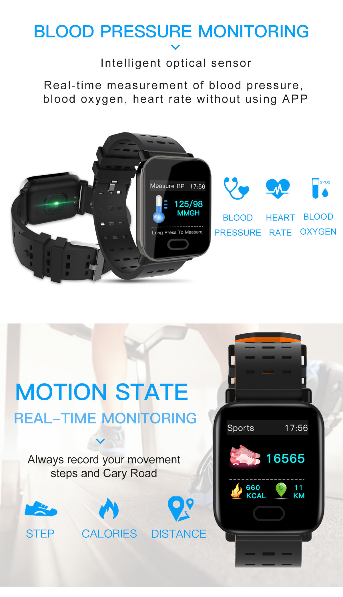 Activity Monitor Watch Sleep HR Blood Pressure Oxygen Monitor IP67 Waterproof Camera Smart Watch