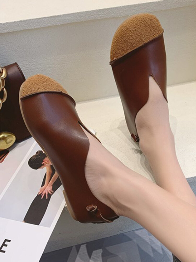 Women Casual Splicing Flat Slip On Brown Loafers