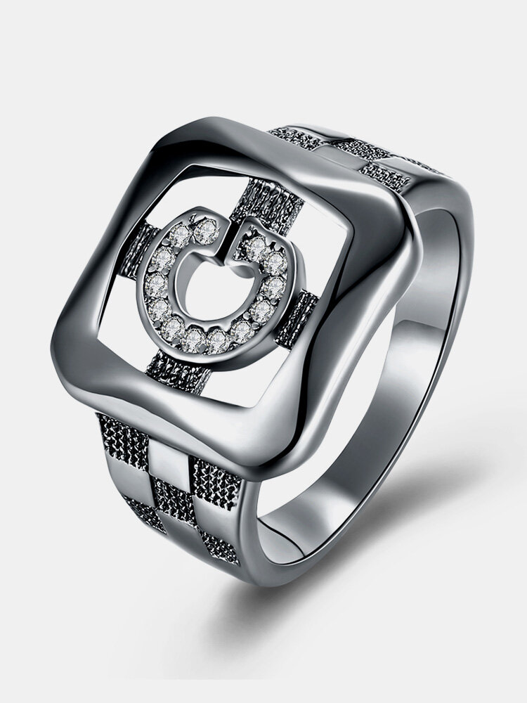 INALIS Women's 14mm Elegant Shiny Zircon Ring Gun Black Plated Ring 