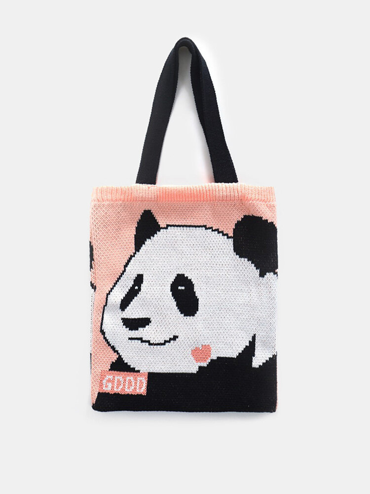 Women Fiber Cute Panda Winter Olympics Beijing 2022 Weave Handbag Shoulder Bag