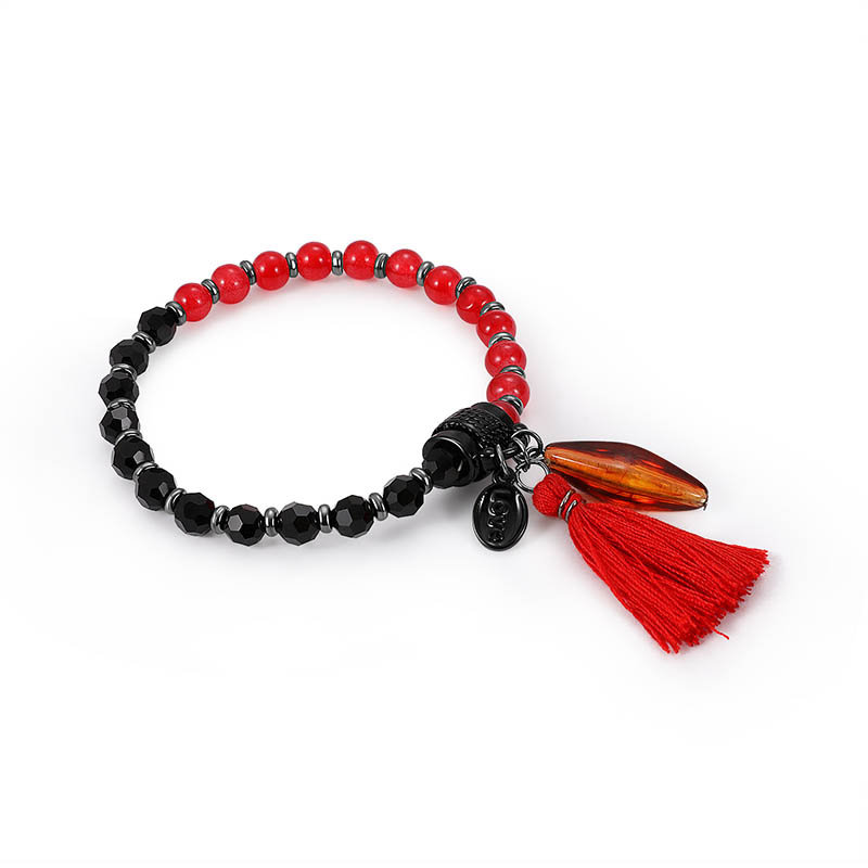 Unique Womens Red Beaded Bracelet Love Charm Natural Stone Beads Tassel Bracelet Jewelry for Women