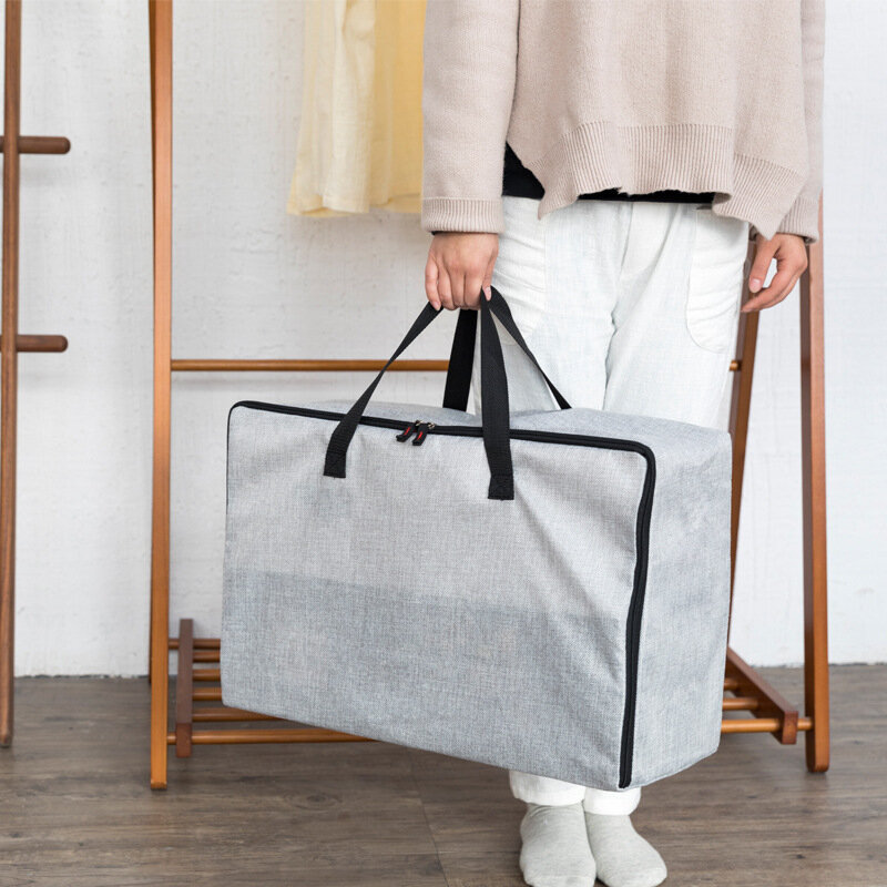 

Linen Cotton Zipper Quilt Storage Bag Thickening Moistureproof Solid Tote Bag, Coffee;darkgray;grey;off white