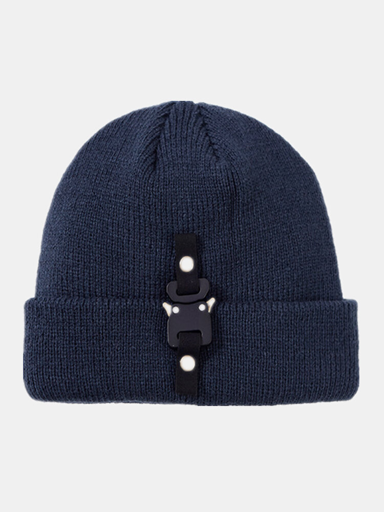 

Men Plain Color Keep Warm Windproof Functional Buckle Hip-hop Knitted Hat, Black;gray;beige;blue