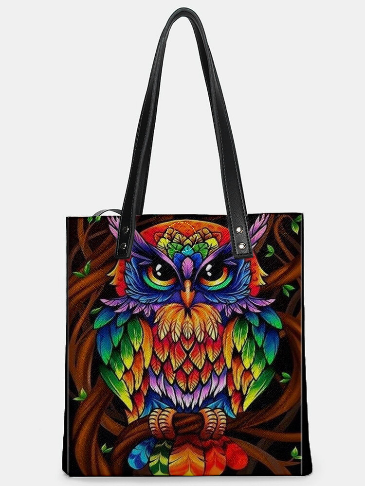 Color Owl Print Pattern Leather Tote Bag StickerShoulder Bag Handbag Tote