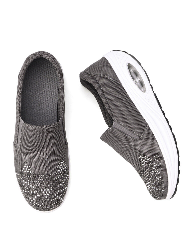 

Women Rhinestone Decor Cushioned Rocker Sole Slip On Walking Shoes, Black;gray;khaki