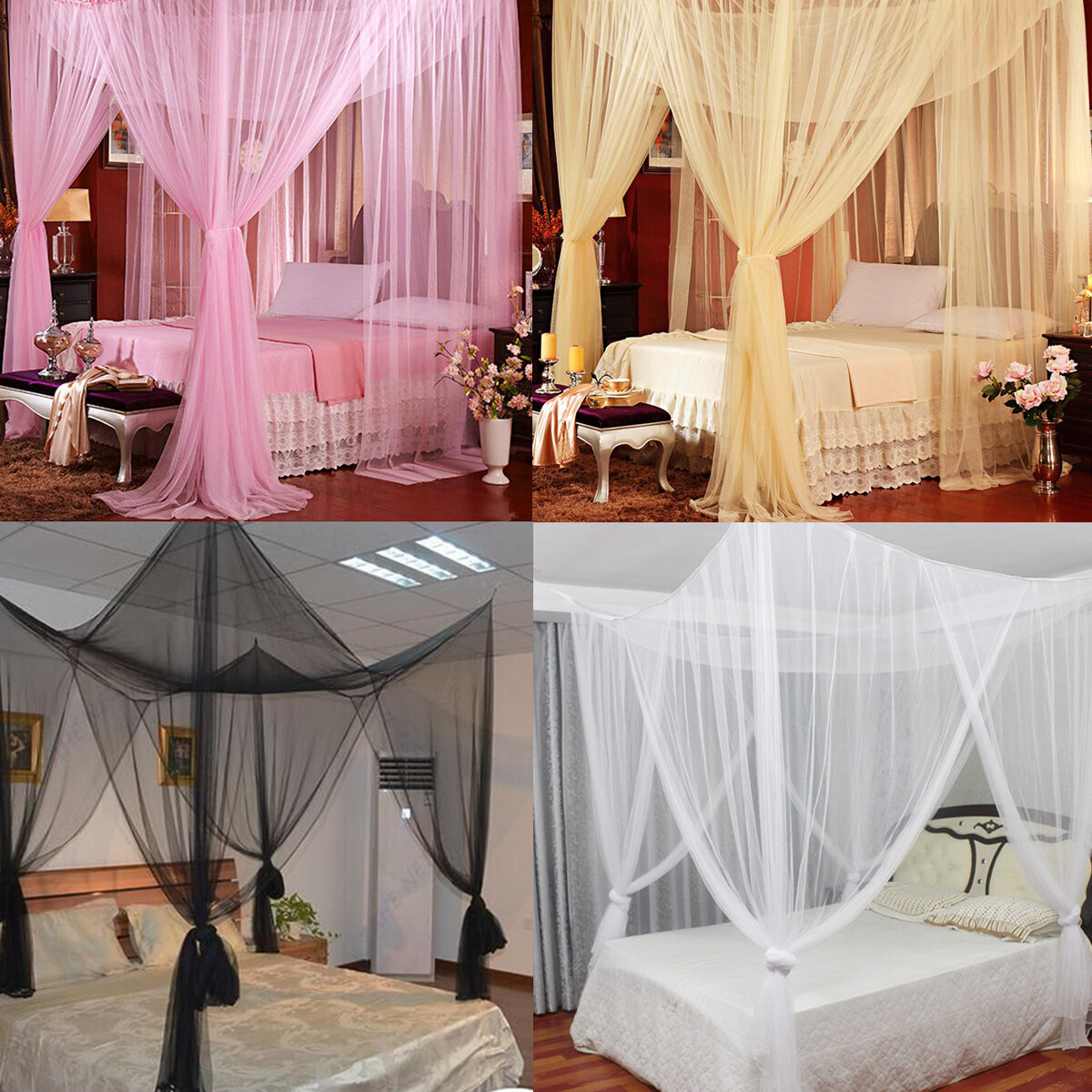 190x210x240cm Four-door Bedding Mosquito Net Queen Bed Anti-mosquito Summer Polyester Mesh Fabric