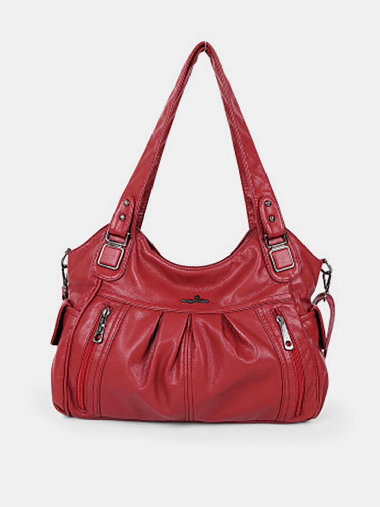 Women Casual Shoulder Bag Solid Multi-pockets Crossbody Bag 