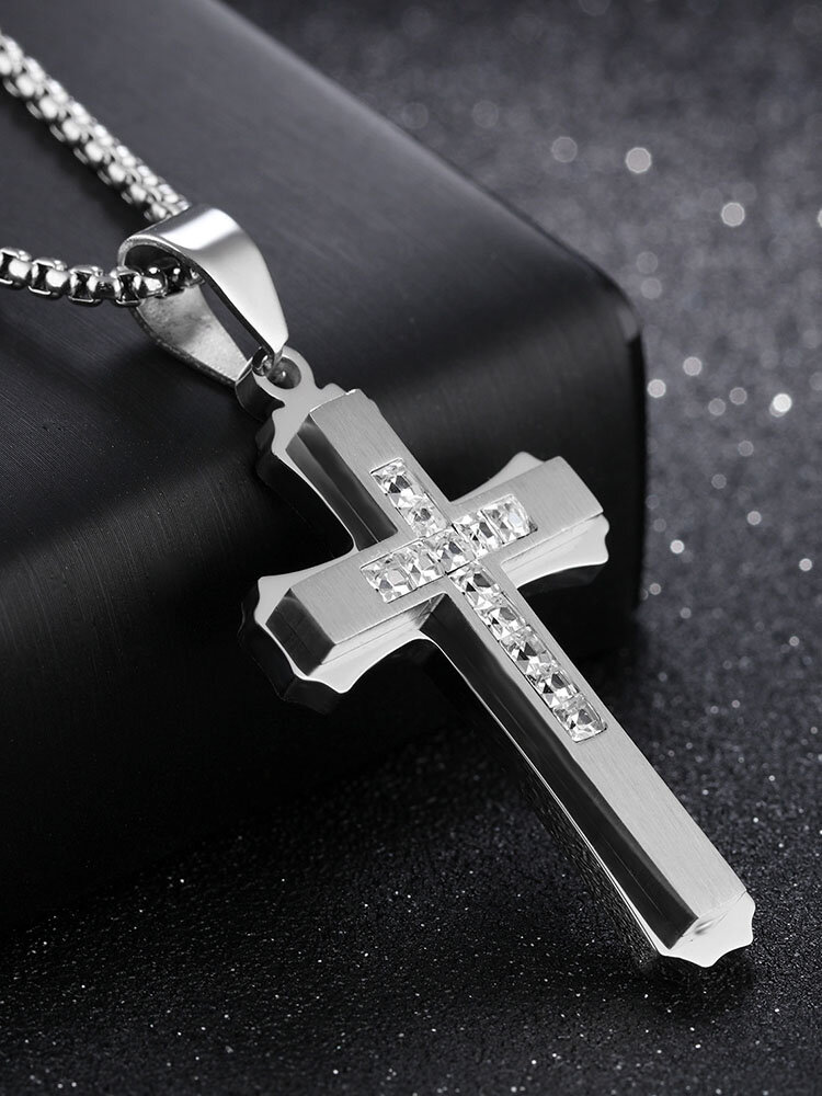 1 Pcs Titanium Steel Personality Domineering Cross Long Pendant Necklace