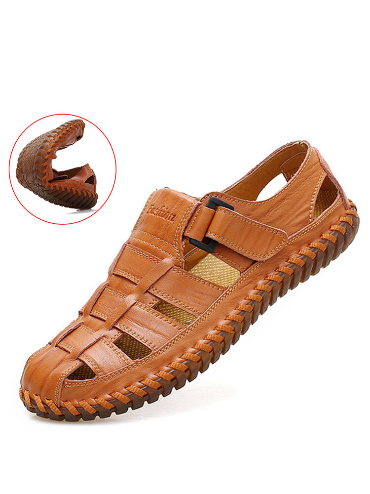 Womens slippers hand stitching slippers handmade leather buckle slippers sandals 
