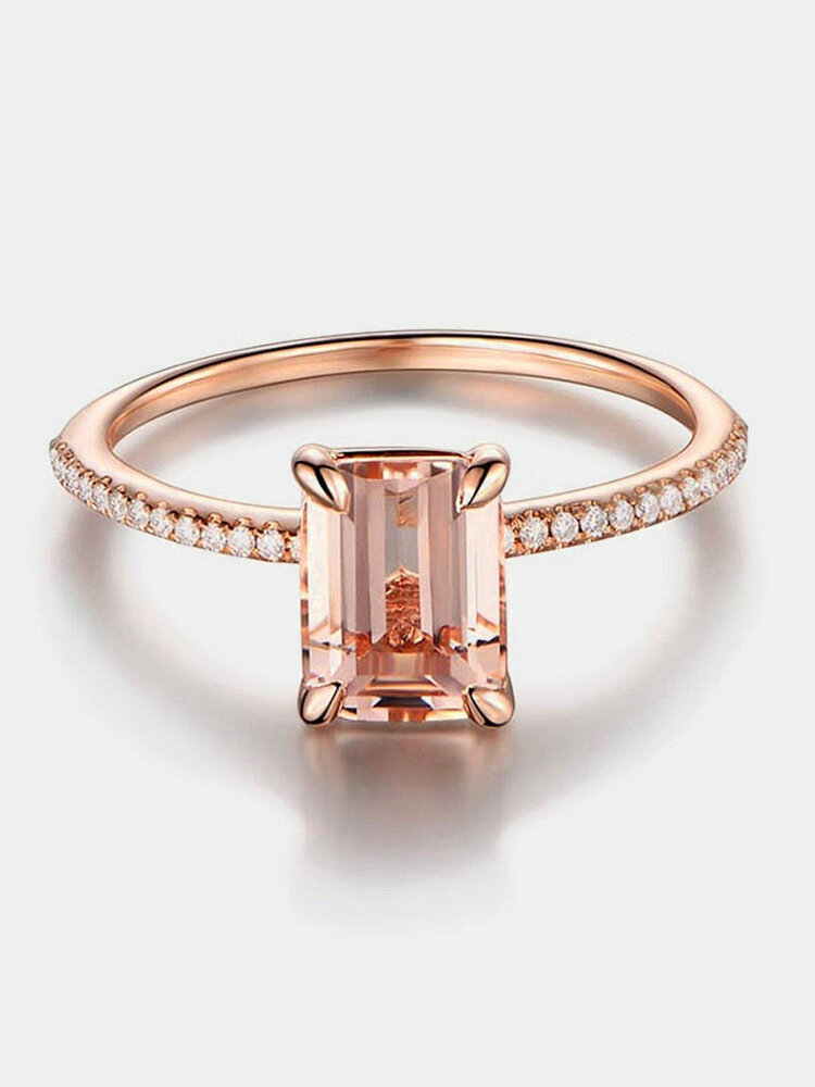 Elegant Finger Ring Rose Gold 18K Gold Zircon Simple Geometric Rings Hands Jewelry for Women