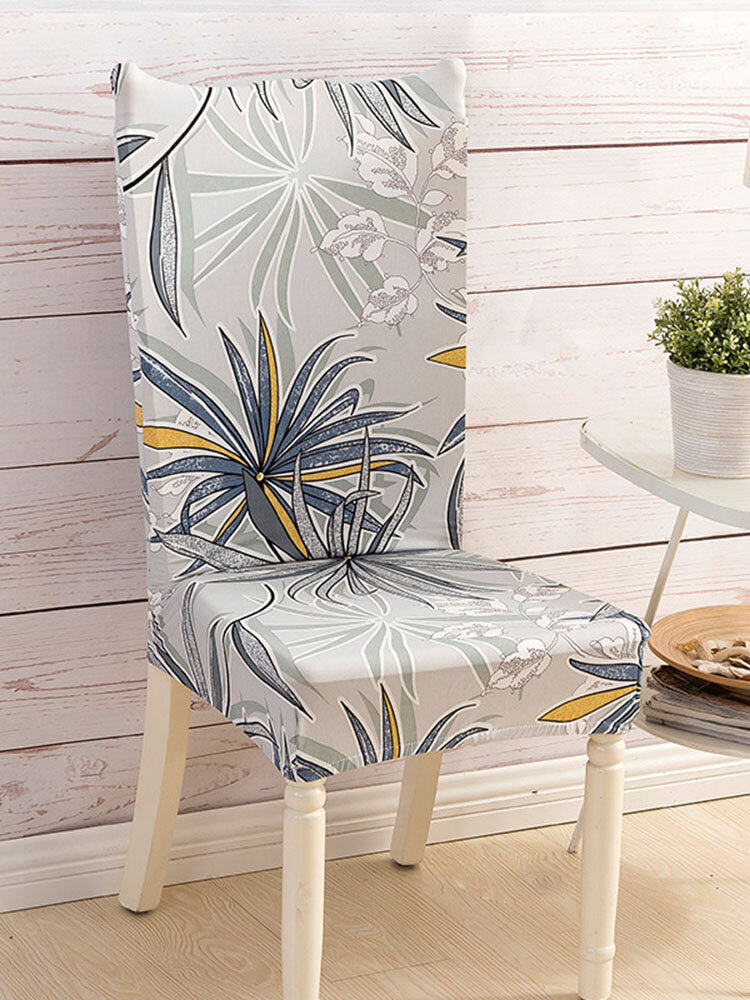 

One-piece Waterproof Flowers Prints Elastic Stretch Chair Cover Universal Size Slipcovers Seat Cover For Dining Room Ban, Gray