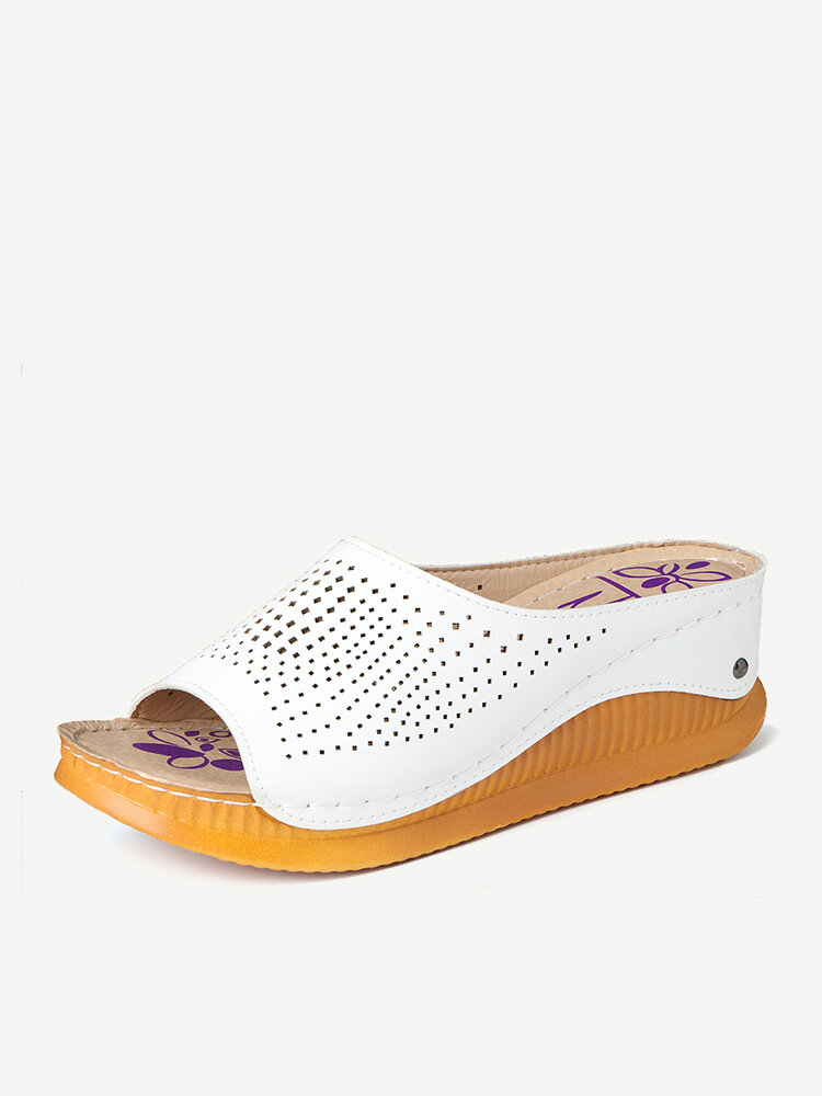 Women Comfy Breathable Hollow Peep Toe Platform Sandals