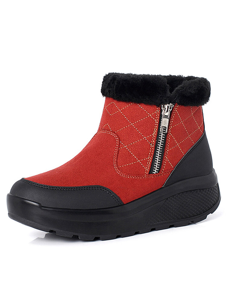 

Winter Warm Lining Rocker Sole Snow Boots, Black;red